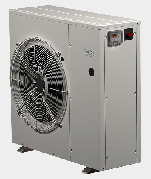 10.2/9.9kW (Frío/Calor), 400V 3ph 50Hz, condensado por aire, bomba hidráulica 45 l/min y 0.8 bar, 430x1.120x1.020 mm, RAL9003, clasificación A+, CE